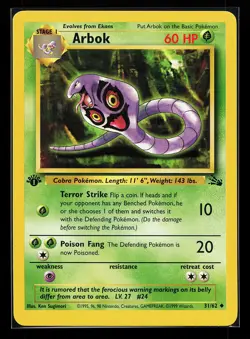 Arbok 31/62 1st Edition Fossil Pokemon Card - Image 1