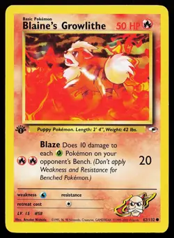 Blaine's Growlithe 62/132 Common 1st Edition Gym Heroes Pokemon Card - Image 1