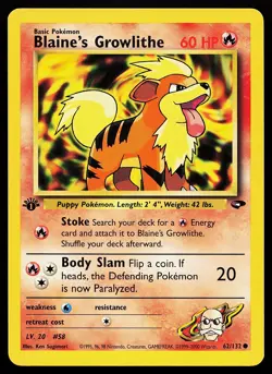 Blaine's Growlithe 62/132 Common 1st Edition Gym Challenge Pokemon Card - Image 1