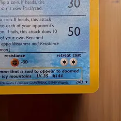 Pokemon TCG Articuno Fossil Holo Rare 2/62 Basic 70 HP Unlimited English Card - Image 2