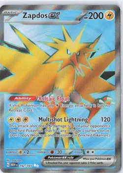 Pokemon TCG Zapdos EX Full Art Ultra Rare Holo Card 192/165 Scarlet & Violet 151 - Image 1
