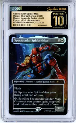 CGC Pristine 10 Signed Robbie Daymond Spectacular Spider-Man (Borderless) Foil - Image 1