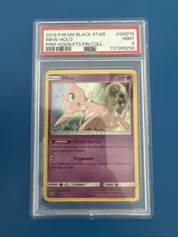 MEW 2019 Pokemon Sun & Moon Black Star Holo Promo Hidden Fates #SM215 PSA 9 - Image 1