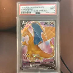 PSA 9 Charizard V Pokemon 2020 Champions Path SWSH050 Full Art Black Star Promo - Image 1