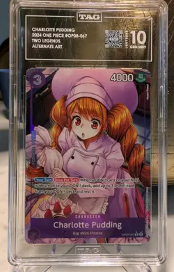 ONE PIECE Charlotte Pudding (Alt Art) OP08-067 Two Legends Rare Foil TAG 10 - Image 1