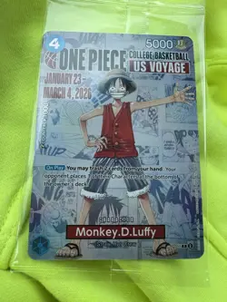 🔥🏀One Piece Monkey.D.Luffy US College Basketball Promo Card *SEALED*🔥🏀 - Image 1