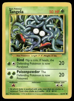 Pokemon Cards Tangela 66/102 Base Set WOTC Unlimited Common NM *2 - Image 1