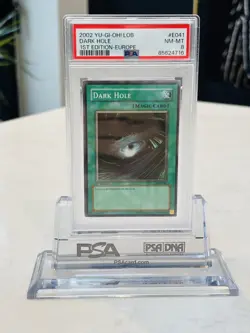 2002 YU-GI-OH! DARK HOLE LOB-E041 1ST EDITION SUPER RARE FOIL CARD PSA 8 - Image 1