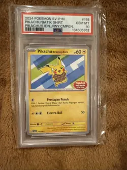 Pokemon Pikachu Berkemeja Batik Promo Card 155/Sv-p Indonesian Journey PSA 10 - Image 1