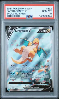 2021 POKEMON SWORD & SHIELD EVOLVING SKIES #192 FULL ART/DRAGONITE V PSA 10 - Image 1