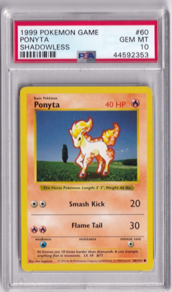 1999 Pokemon Base Set No. 60 Ponyta Shadowless PSA 10 - Image 1