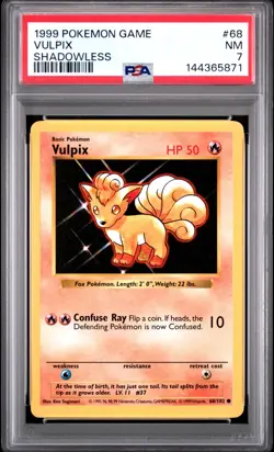 1999 Pokemon Base Set (Shadowless) VULPIX #68/102 NM PSA 7 - Image 1