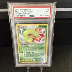 2005 POKEMON EX UNSEEN FORCES #9 MEGANIUM-HOLO PSA 7 - Image 1
