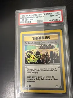 2002 POKEMON NEO DESTINY 1ST ED #92 BROKEN GROUND GYM PSA 8 - Image 1