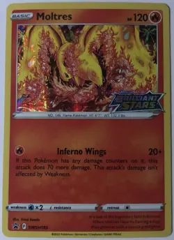 Pokemon- Moltres SWSh 185 Brilliant Stars Stamped Black Star Promo Holo - Image 1