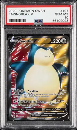 2020 POKEMON SWORD & SHIELD #197 FULL ART/SNORLAX V PSA 10 - Image 1