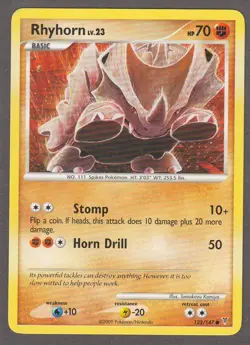 Pokemon Rhyhorn 122/147 Supreme Victors Common Fighting 2009 LP - Image 1