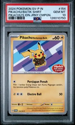 2024 POKEMON INDONESIAN SV-P PROMO #154 PIKACHU IN BATIK SHIRT PSA 10 - Image 1
