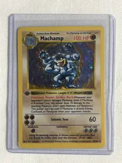 Pokemon Machamp 1st Edition Holo Rare 100 HP 8/102 Base Set English TCG - Image 1