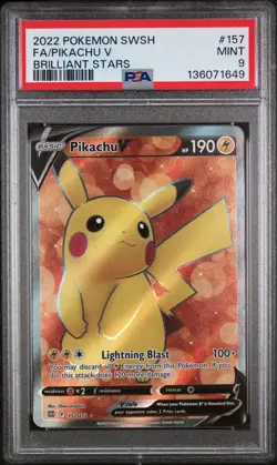 Pikachu V Pokemon Sword & Shield Brilliant Stars 157/172 NM PSA 9 - Image 1