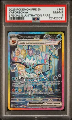 2025 POKEMON PRE EN-PRISMATIC EVOLUTIONS #149 VAPOREON EX PSA 8 - Image 1