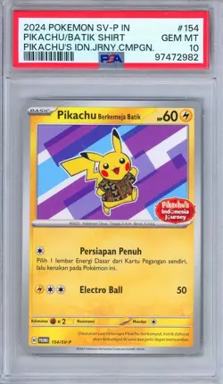 PSA 10 Pikachu Batik Shirt 154/SV-P Pikachu's Indonesian Journey Promo Pokemon - Image 1