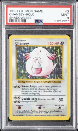 1999 POKEMON BASE SET SHADOWLESS #3 CHANSEY-HOLO PSA 9 - Image 1