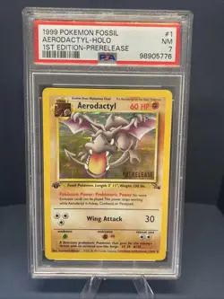 1999 Pokemon Fossil Aerodactyl HOLO 1st Edition Prerelease PSA 7 - Image 1