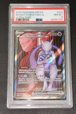 2025 POKEMON DRI EN-DESTINED RIVALS ULTRA RARE TEAM ROCKET'S MEWTWO EX PSA 8 - Image 1