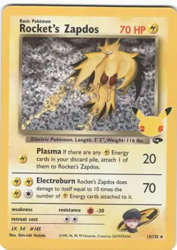 Rocket's Zapdos 15/132 holo Celebrations: Classic Collection Pokemon Holo NM - Image 1