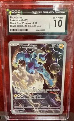 2025 Pokemon Black Star Promo Thundurus #209 Black Bolt ETB CGC 10 - Image 2