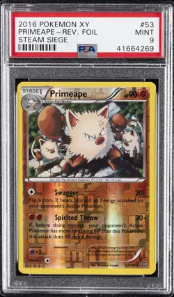 2016 POKEMON XY STEAM SIEGE #53 PRIMEAPE-REVERSE FOIL PSA 9 - Image 1