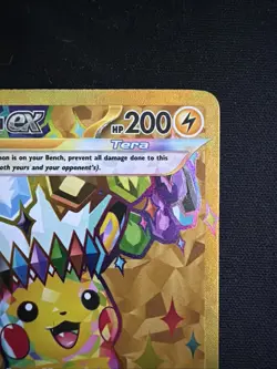 Pokemon TCG SV08 Surging Sparks Pikachu EX Hyper Rare Gold Holo Card 247/191 - Image 3