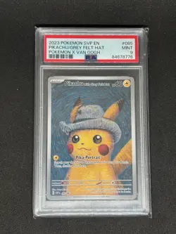 2023 Pokemon x Van Gogh Pikachu Grey Felt Hat #085 Black Star Promo PSA 9 Mint - Image 1