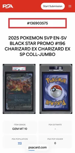 PSA 10 - 2025 POKEMON Charizard Special Collection Box - Charizard ex #196 JUMBO - Image 3