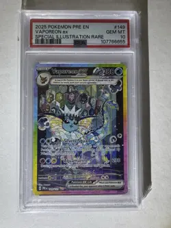 2025 POKEMON PRISMATIC EVOLUTIONS SPECIAL ILLUSTRATION RARE VAPOREON EX PSA 10 - Image 1