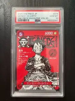 2025 ONE PIECE JPN PROMOS ONE PIECE MAGAZINE VOL.20 #014 MONKEY D. LUFFY PSA 10 - Image 1