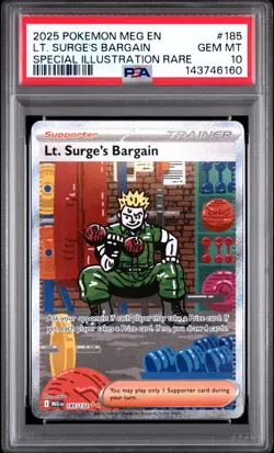 PSA 10 LT. SURGE'S BARGAIN 185/132 SIR MEGA EVOLUTION POKEMON 😍 - Image 1