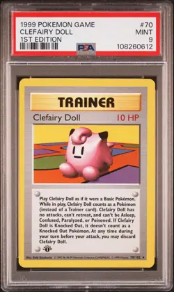 PSA 9 1st Edition Clefairy Doll #70 Base Set Shadowless Pokemon Card 1999 - Image 1