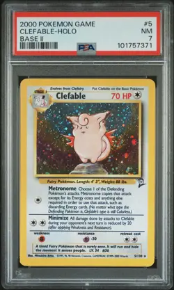 2000 POKEMON Game BASE SET 2 #5 CLEFABLE-HOLO PSA 7 - Image 1