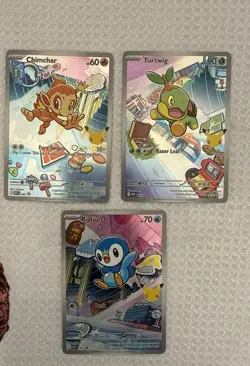 Pokemon First Partner Illustration Rare Turtwig Chimchar Piplup 30th Anniversary - Image 1