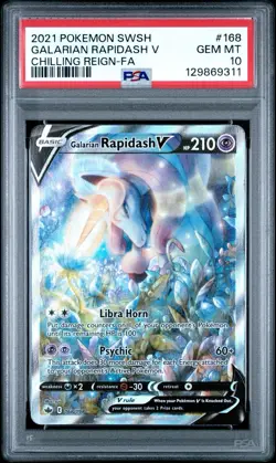 Pokemon Galarian Rapidash V Full Art Holo PSA 10 Chilling Reign 168/198 - Image 1