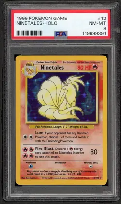 1999 POKEMON BASE SET UNLIMITED 12/102 NINETALES RARE HOLO PSA 8 NM MINT - Image 1