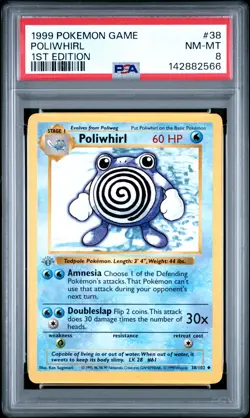 1999 POKEMON BASE SET 1ST EDITION #38 POLIWHIRL PSA 8 - Image 1