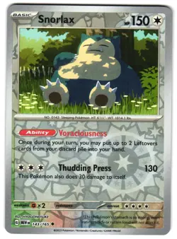 Snorlax 143/165 Reverse Holo SV: Scarlet & Violet 151 English Pokemon NM - Image 1