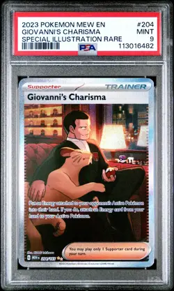 2023 POKEMON MEW EN-151 SPECIAL ILLUSTRATION RARE #204 GIOVANNI'S CHARISMA PSA 9 - Image 1