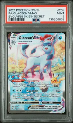 Glaceon VMAX 209/203 Pokemon Sword & Shield Evolving Skies PSA 9 - Image 1