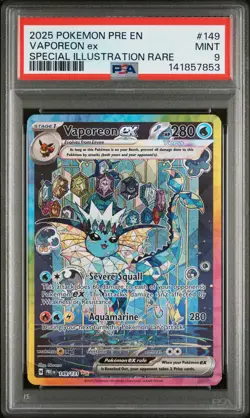 2025 POKEMON PRISMATIC EVOLUTIONS SPECIAL ILLUSTRATION RARE VAPOREON EX PSA 9 - Image 1