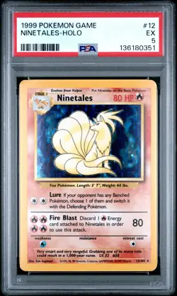 1999 POKEMON BASE SET UNLIMITED #12 NINETALES-HOLO PSA 5 - Image 1