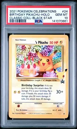 PSA 10 2021 POKEMON CELEBRATIONS CLASSIC COLLECTION #24 BIRTHDAY PIKACHU - Image 1
